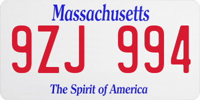 MA license plate 9ZJ994