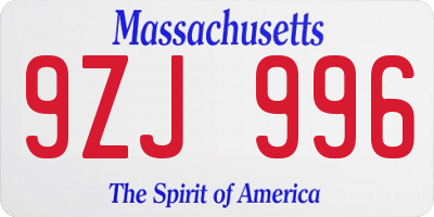 MA license plate 9ZJ996