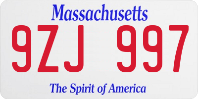 MA license plate 9ZJ997