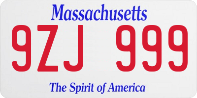 MA license plate 9ZJ999