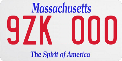 MA license plate 9ZK000