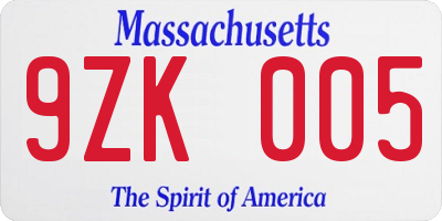 MA license plate 9ZK005