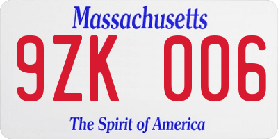 MA license plate 9ZK006