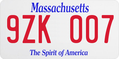 MA license plate 9ZK007