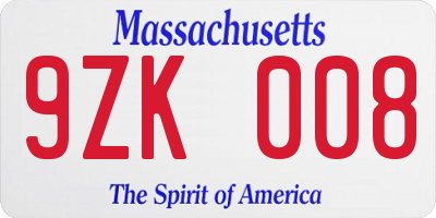 MA license plate 9ZK008