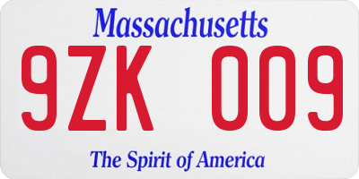 MA license plate 9ZK009