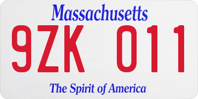 MA license plate 9ZK011