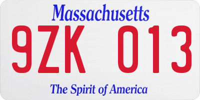 MA license plate 9ZK013