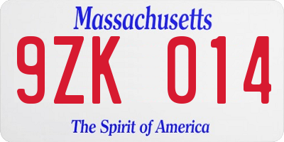 MA license plate 9ZK014