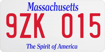 MA license plate 9ZK015