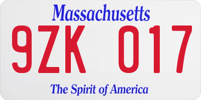 MA license plate 9ZK017
