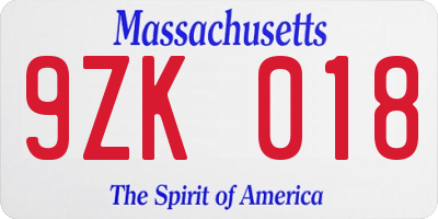 MA license plate 9ZK018