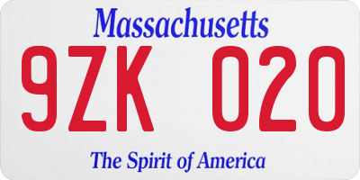 MA license plate 9ZK020