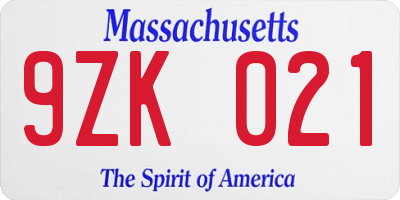 MA license plate 9ZK021