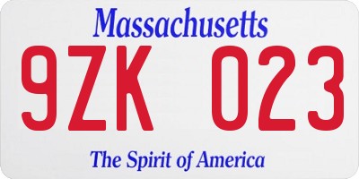 MA license plate 9ZK023