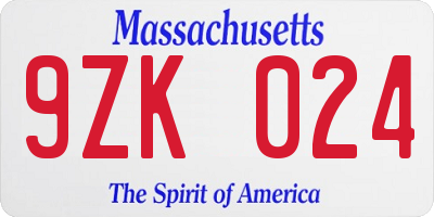 MA license plate 9ZK024