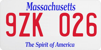 MA license plate 9ZK026