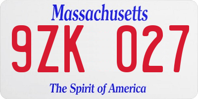 MA license plate 9ZK027