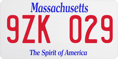 MA license plate 9ZK029