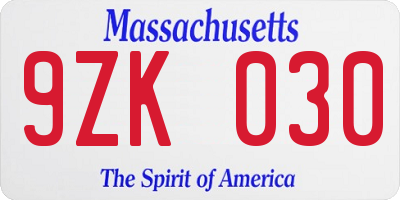 MA license plate 9ZK030