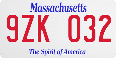 MA license plate 9ZK032