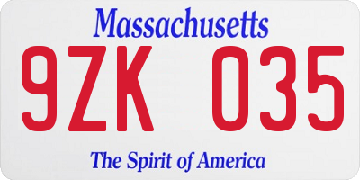 MA license plate 9ZK035