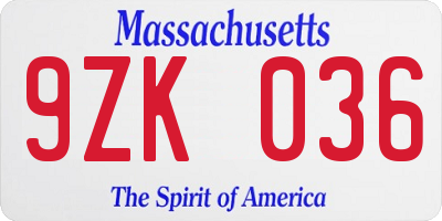 MA license plate 9ZK036