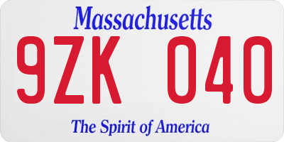 MA license plate 9ZK040