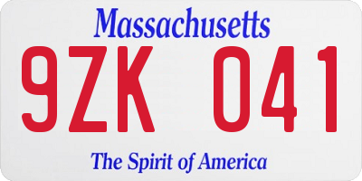 MA license plate 9ZK041