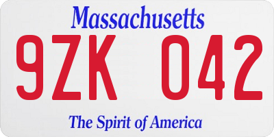 MA license plate 9ZK042