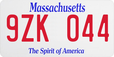 MA license plate 9ZK044