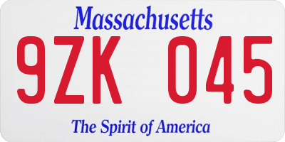 MA license plate 9ZK045