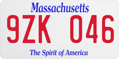 MA license plate 9ZK046