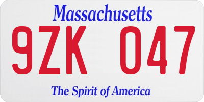 MA license plate 9ZK047