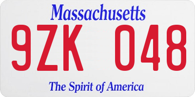 MA license plate 9ZK048