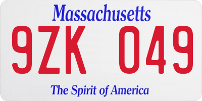 MA license plate 9ZK049