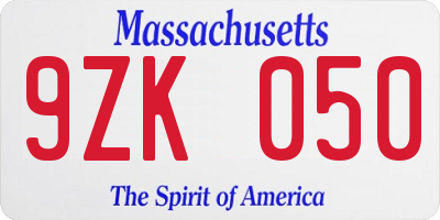MA license plate 9ZK050