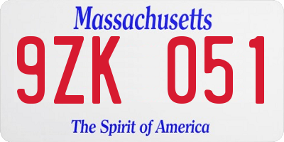 MA license plate 9ZK051