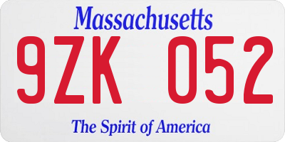 MA license plate 9ZK052