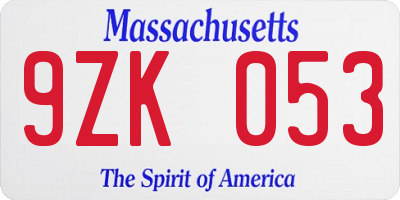 MA license plate 9ZK053