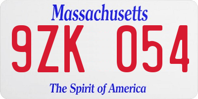 MA license plate 9ZK054