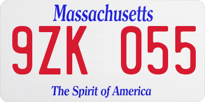 MA license plate 9ZK055