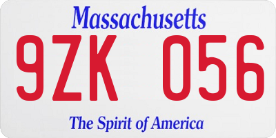 MA license plate 9ZK056