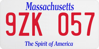 MA license plate 9ZK057