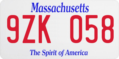 MA license plate 9ZK058