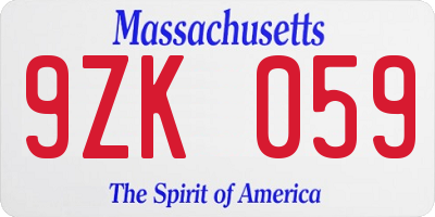 MA license plate 9ZK059