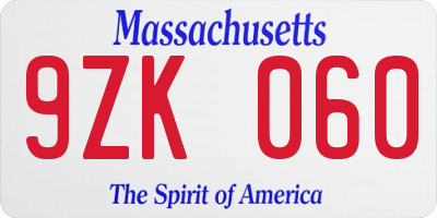 MA license plate 9ZK060