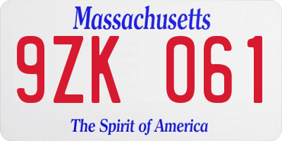 MA license plate 9ZK061