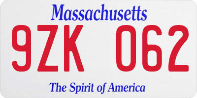 MA license plate 9ZK062