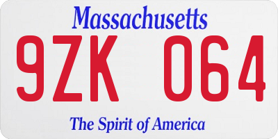 MA license plate 9ZK064